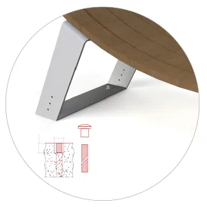 Wave bench with stainless steel legs