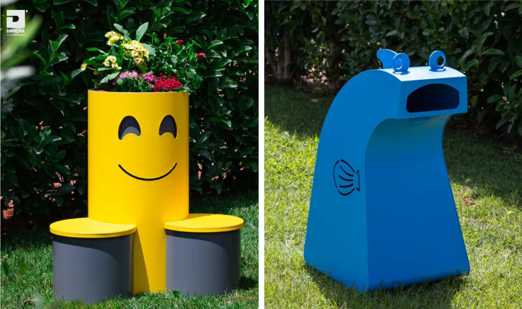 colorful planter and bin for children's playgrounds