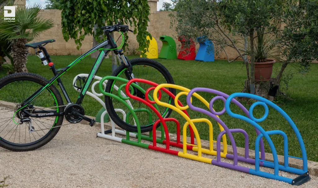 colorful child-sized bike rack