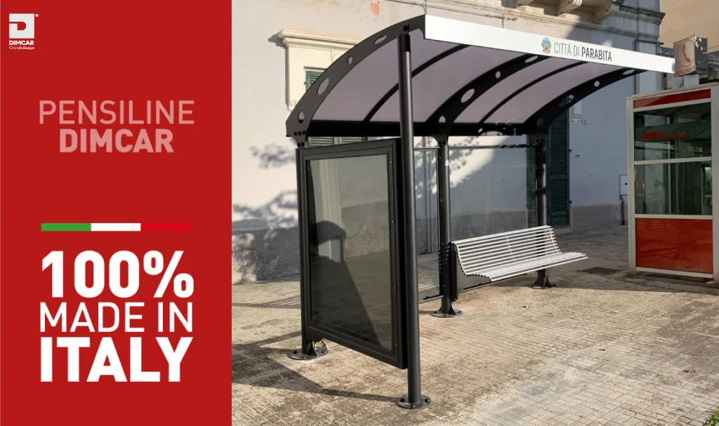pensilina fermata autobus con pareti laterali bando arredo urbano