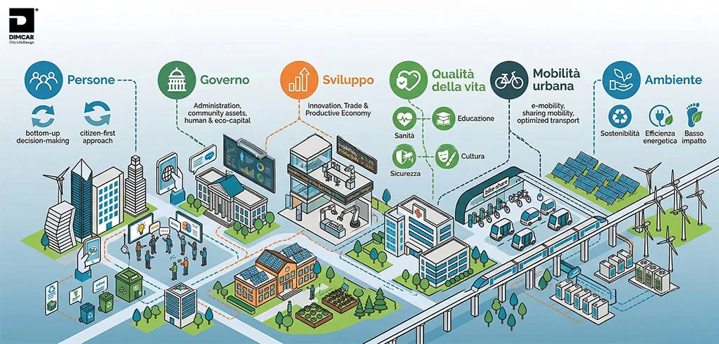 illustrazione dei servizi tecnologici di una smart city