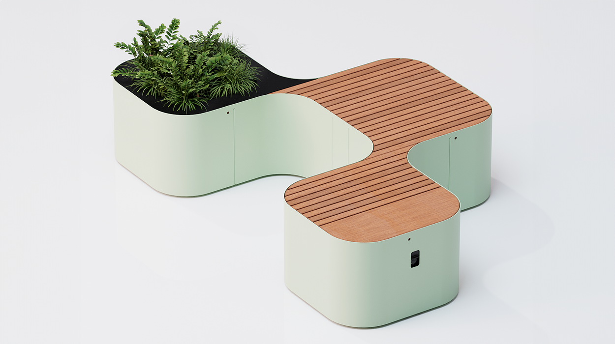 3-module Pinch bench with two seats and planter