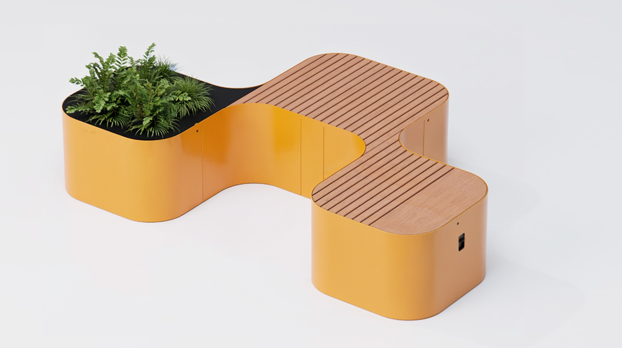 3-module Pinch bench with two seats and planter