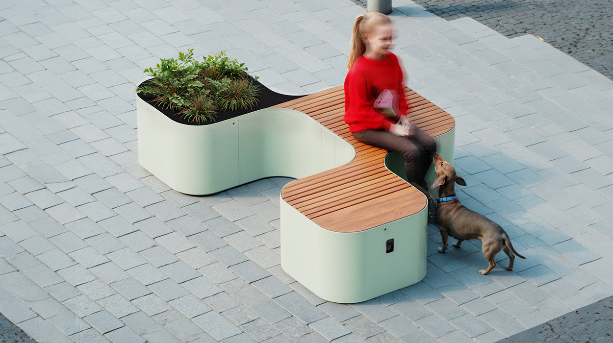 3-module Pinch bench with two seats and planter