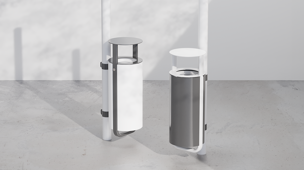 Diapason litter bin pole mounting and lid