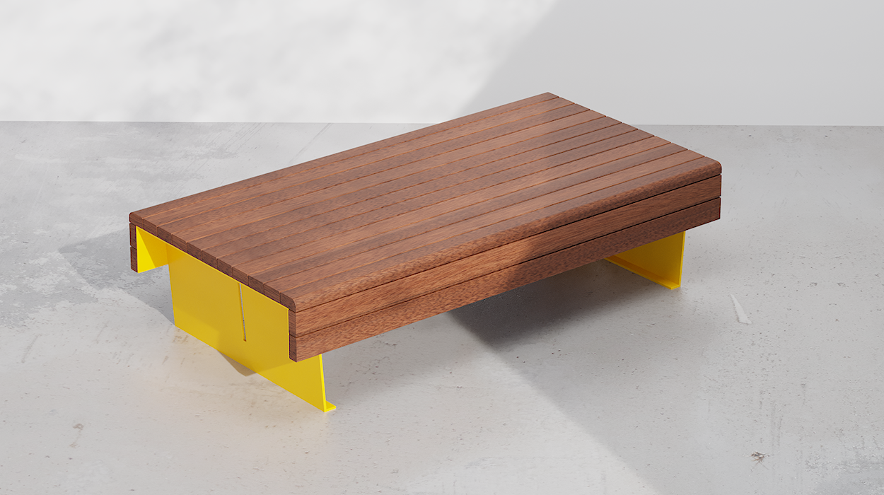 Flea seat double with okume wood planks