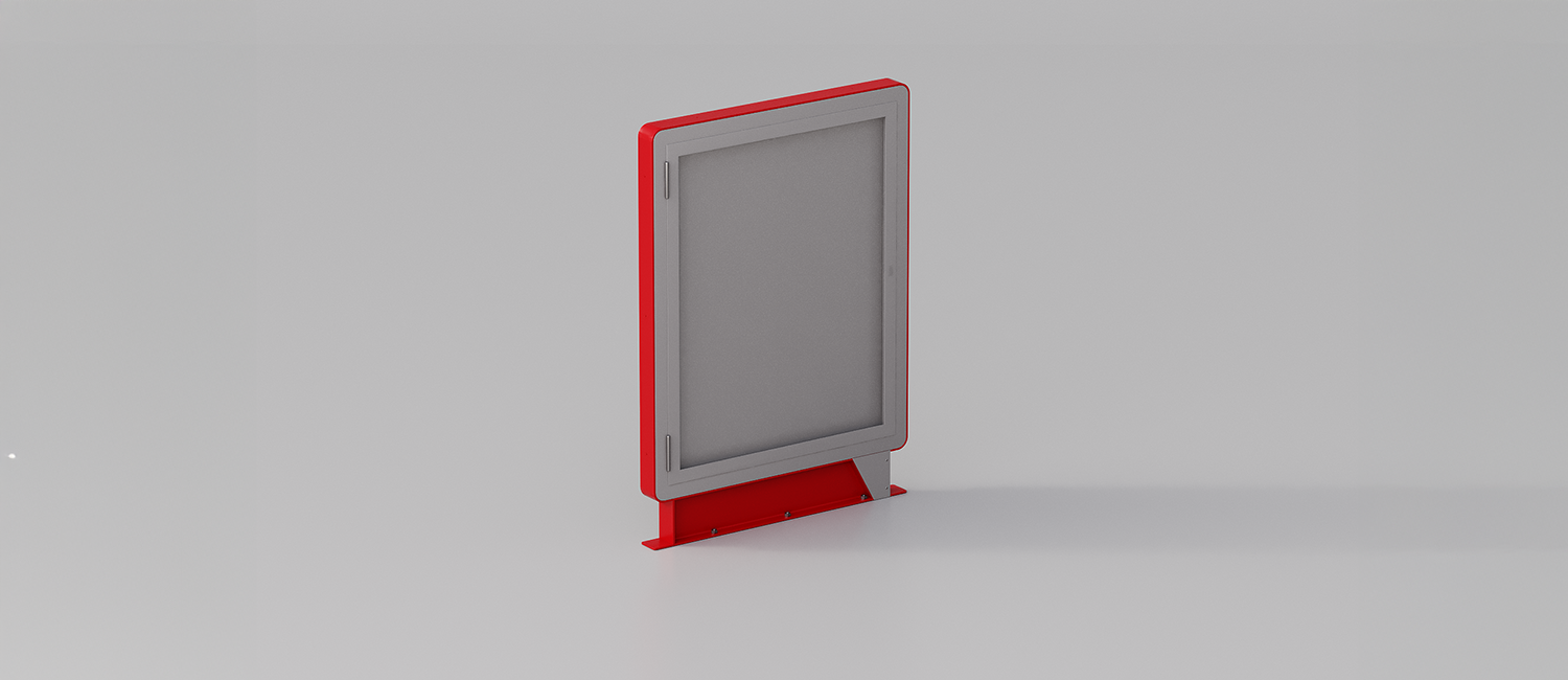 Bacheca PopUp a terra bifacciale con anta apribile da cm100x140h vista 1