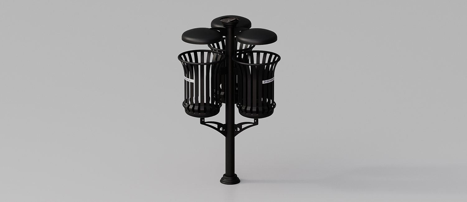 Cestino Triplo Mida con coperchio e posacenere vista 1