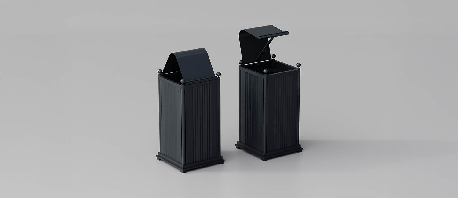 Large Trash Bin Sassari with lid vista 2