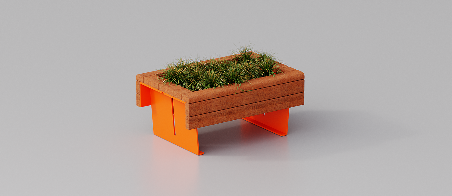 Flea flower box with Okumè wood planks vista 2