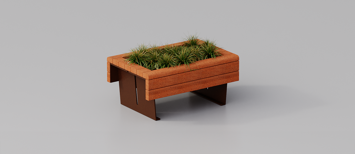 Flea flower box with Okumè wood planks vista 3