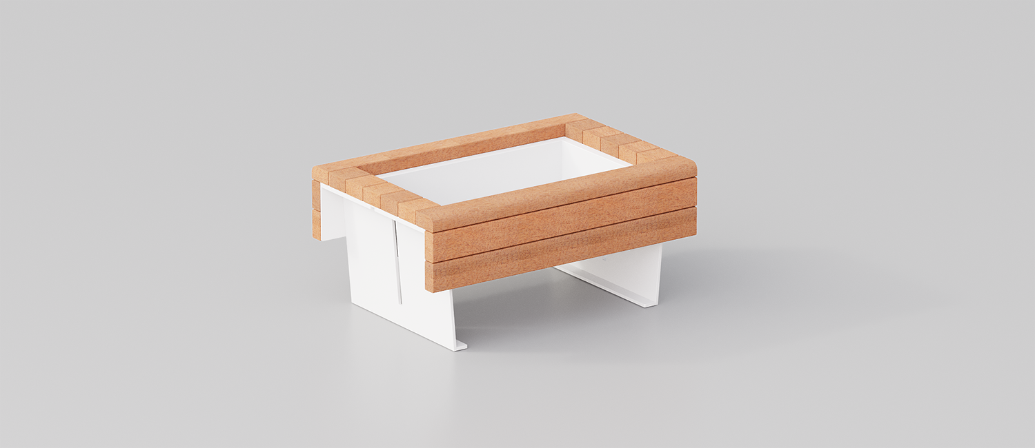 Flea flower box with Okumè wood planks vista 4