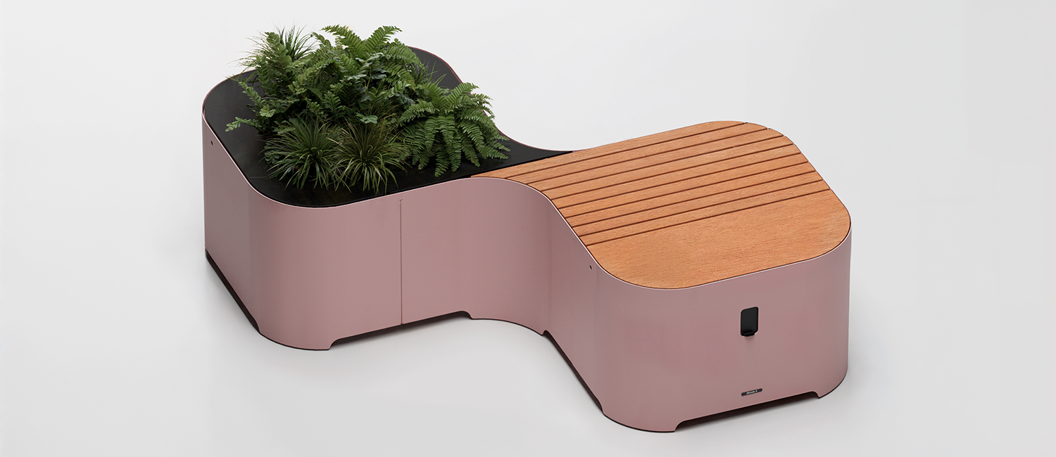 2 module Pinch bench with seat and planter vista 1