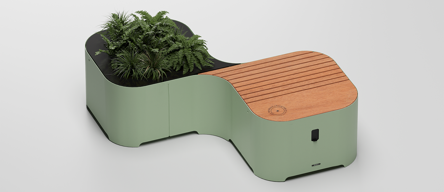 2 module Pinch bench with seat and planter vista 2