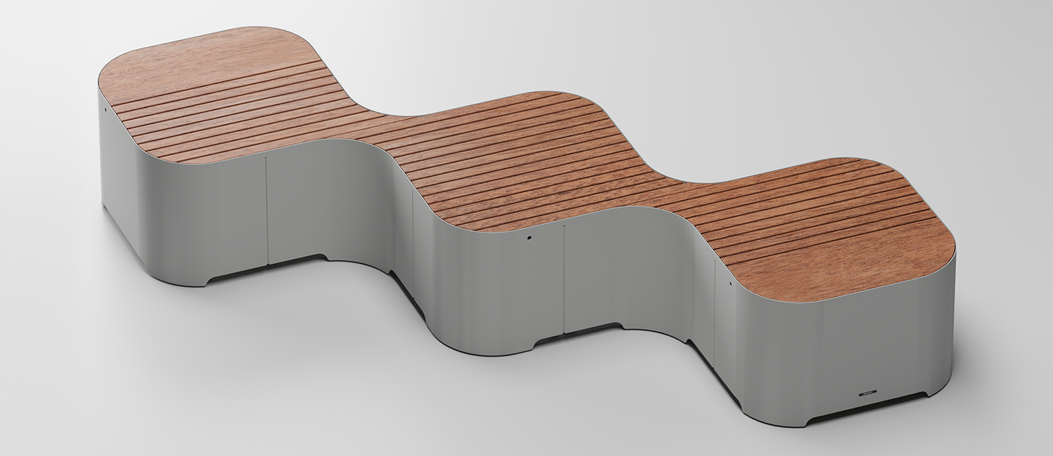 Pinch bench with 3 in line modules for seating only vista 1