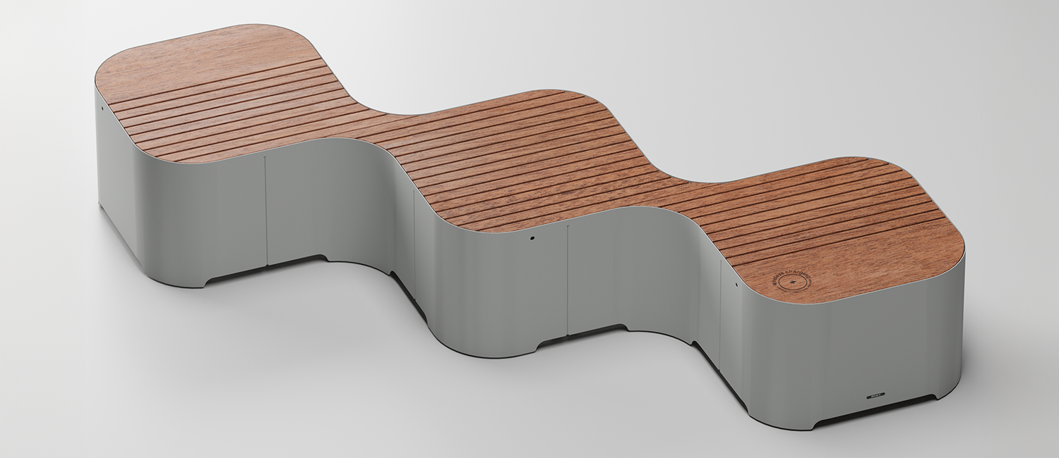 Pinch bench with 3 in line modules for seating only vista 2