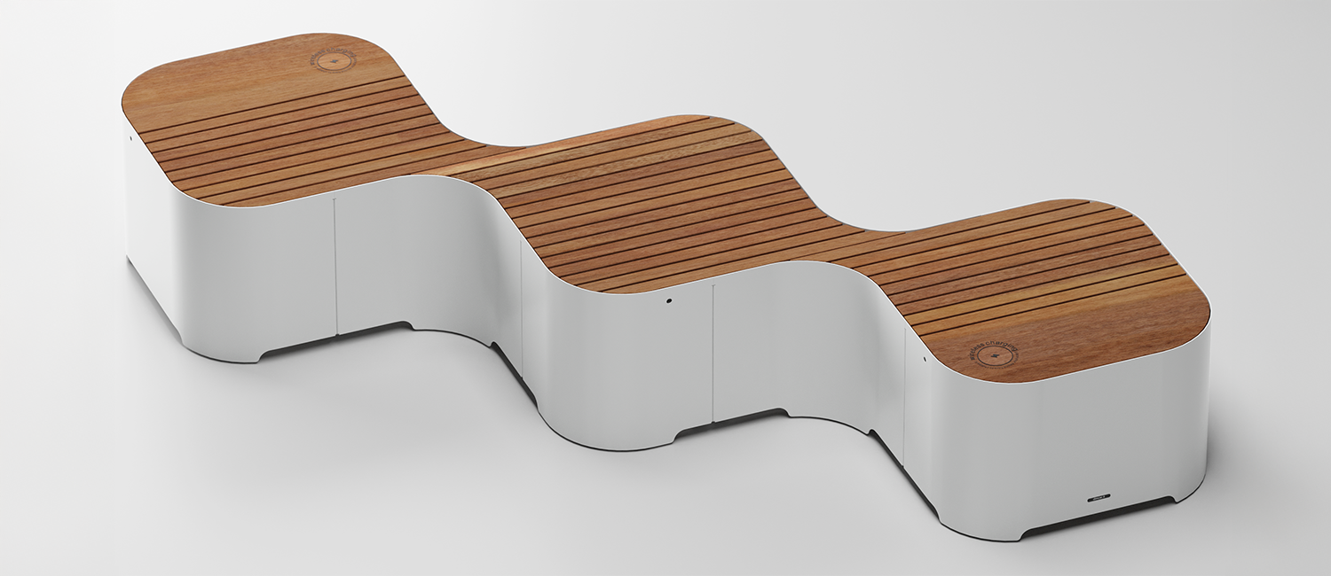 Pinch bench with 3 in line modules for seating only vista 3