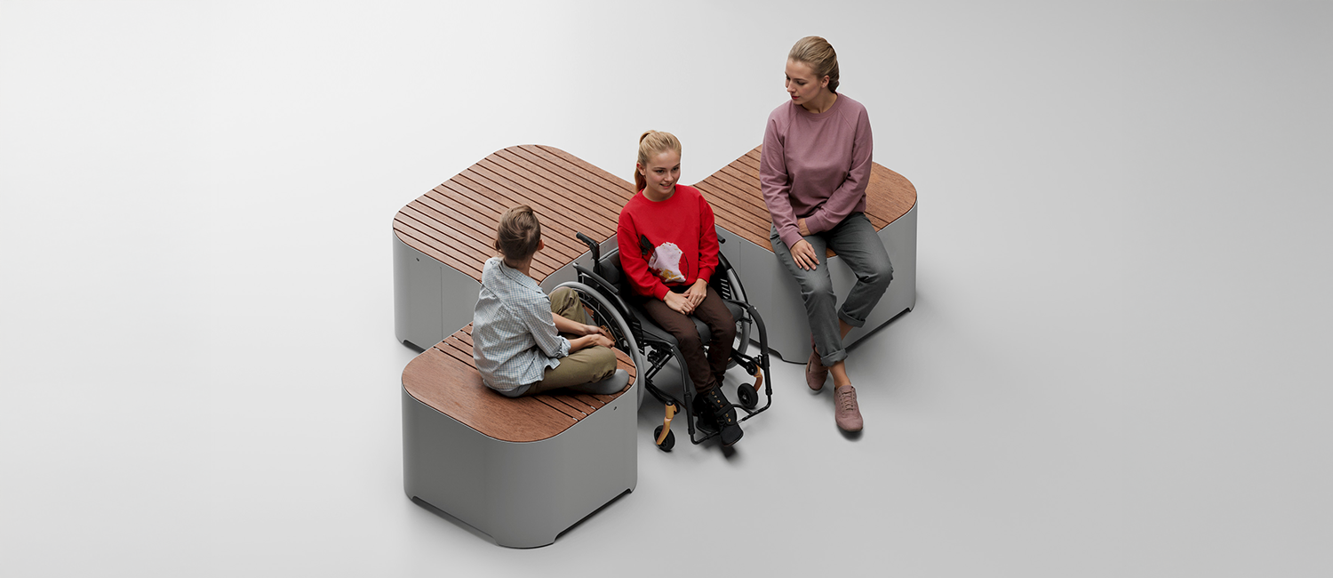 Pinch bench with 3 modules for seating only vista 2