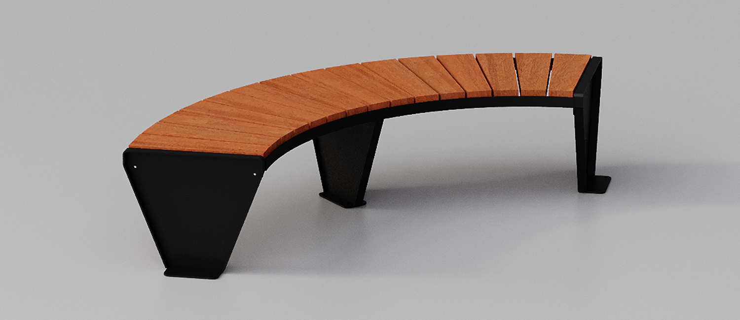 Panca Round con listoni in legno di Okumè vista 1