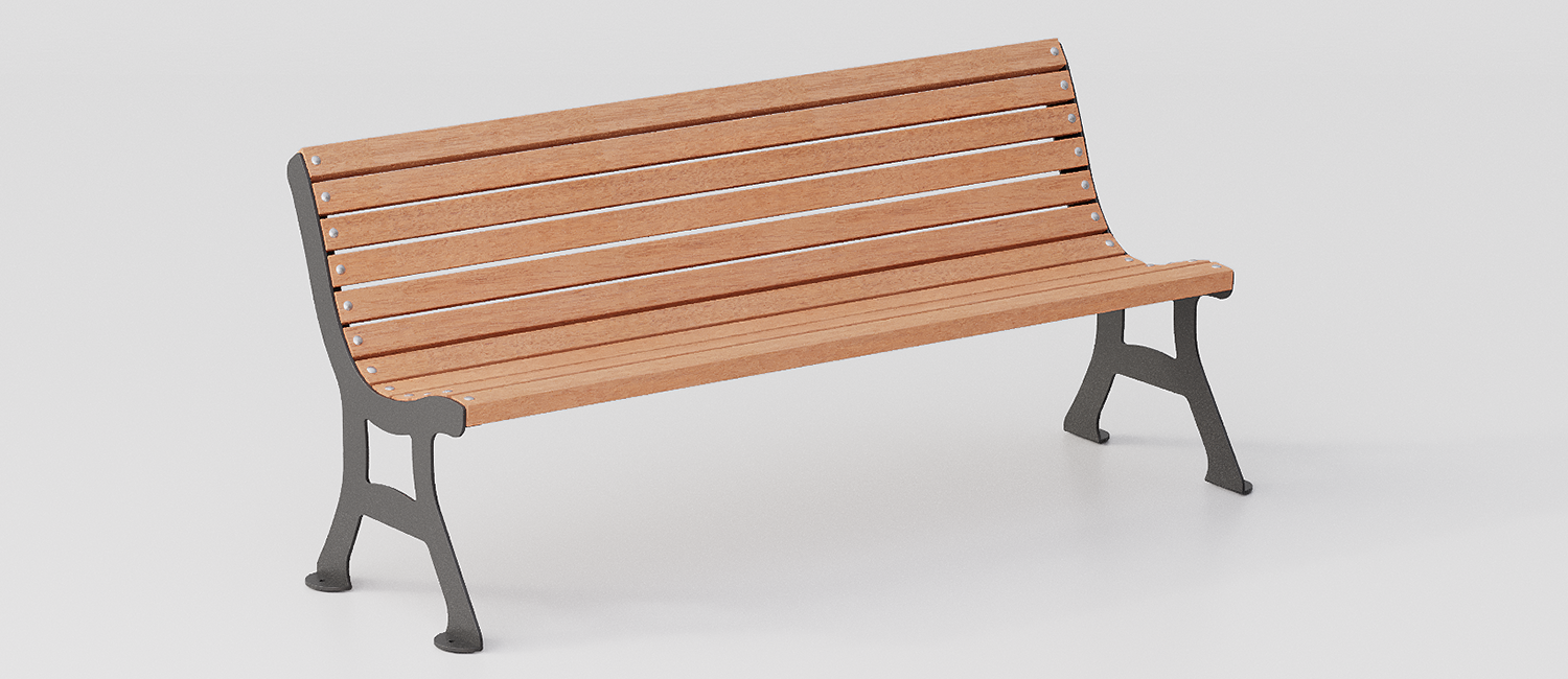 Debora bench with Okumè wooden planks vista 1