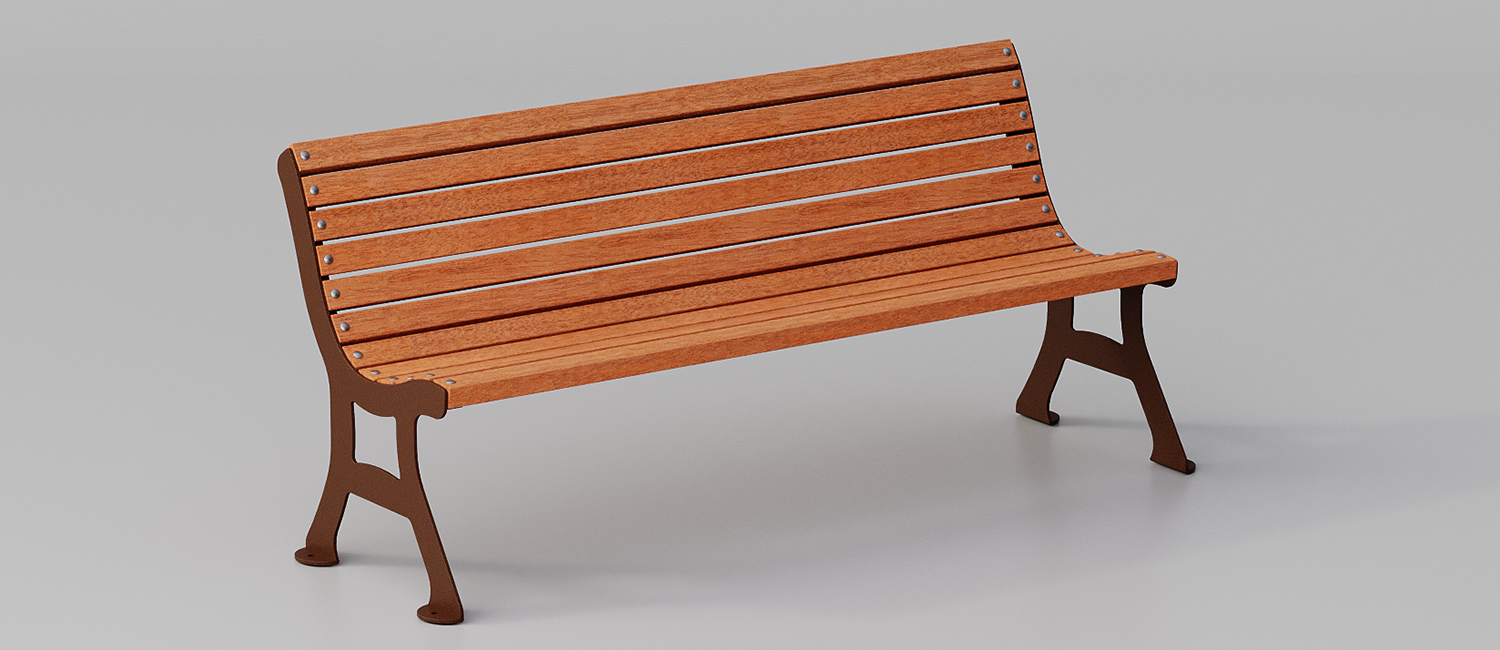 Debora bench with Okumè wooden planks vista 2