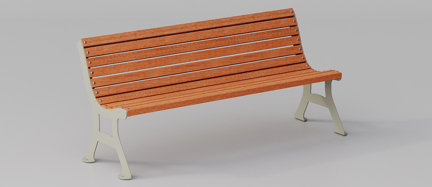 Debora bench with Okumè wooden planks vista 3