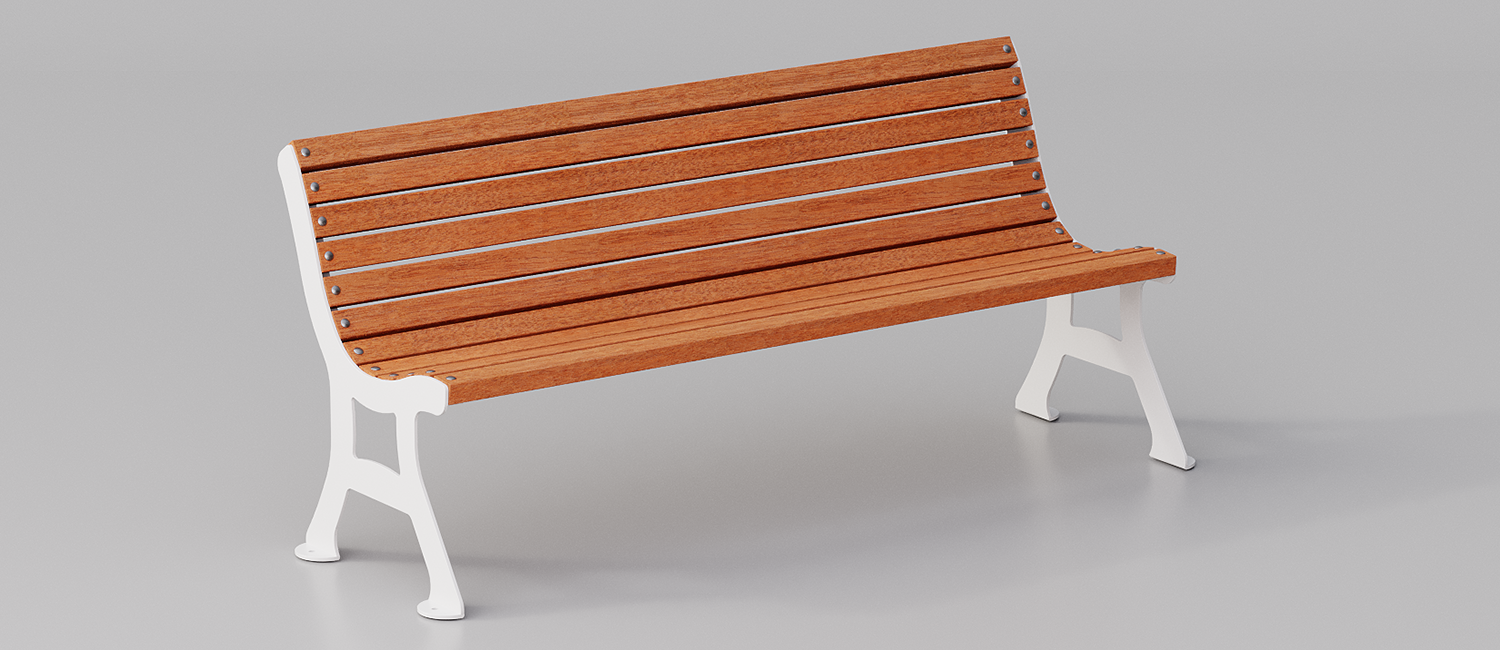 Debora bench with Okumè wooden planks vista 4