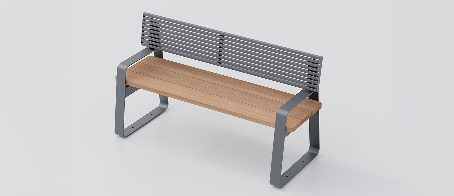 Panchina Easy mix seduta in legno e schienale in acciaio vista 1