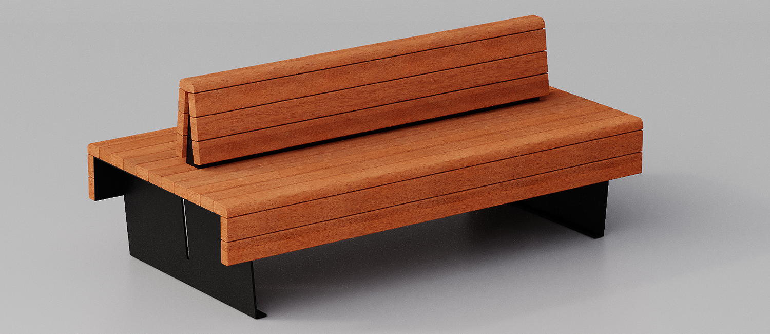 Panchina Flea con fasce in Okumè vista 1