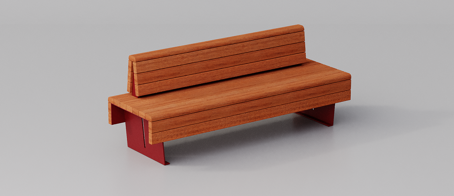 Panchina Flea seduta doppia con fasce in Okumè vista 2