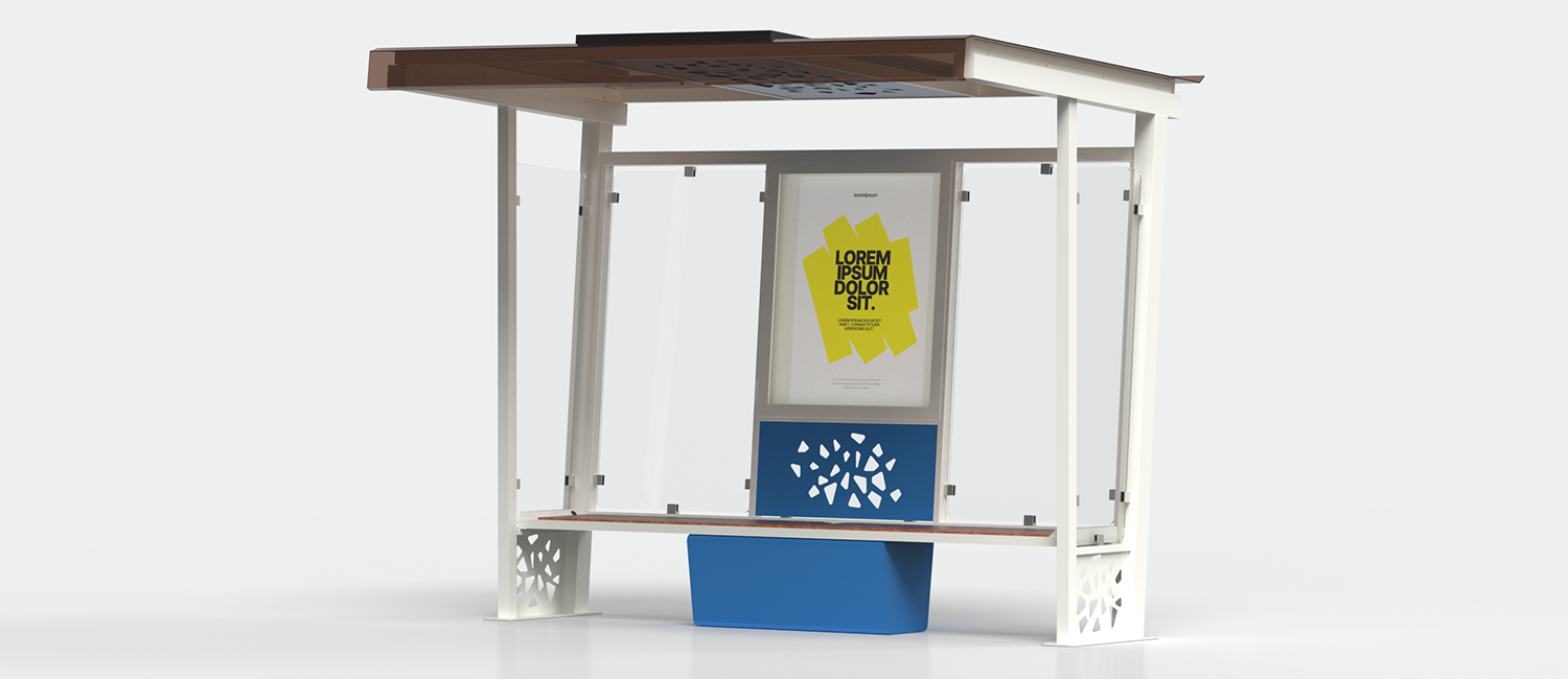 Komete Solar shelter with display case vista 2