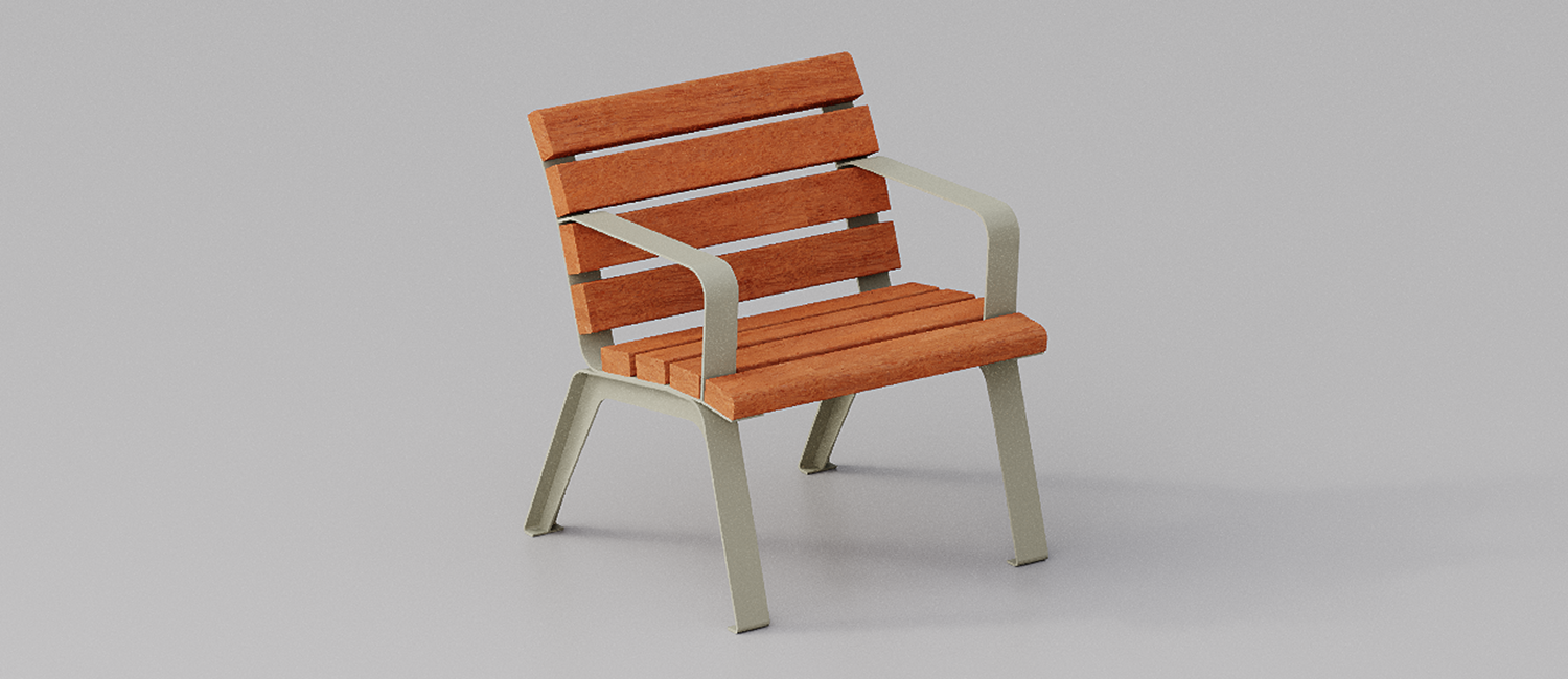 Seduta singola Betty con braccioli e fasce in Okumè vista 1