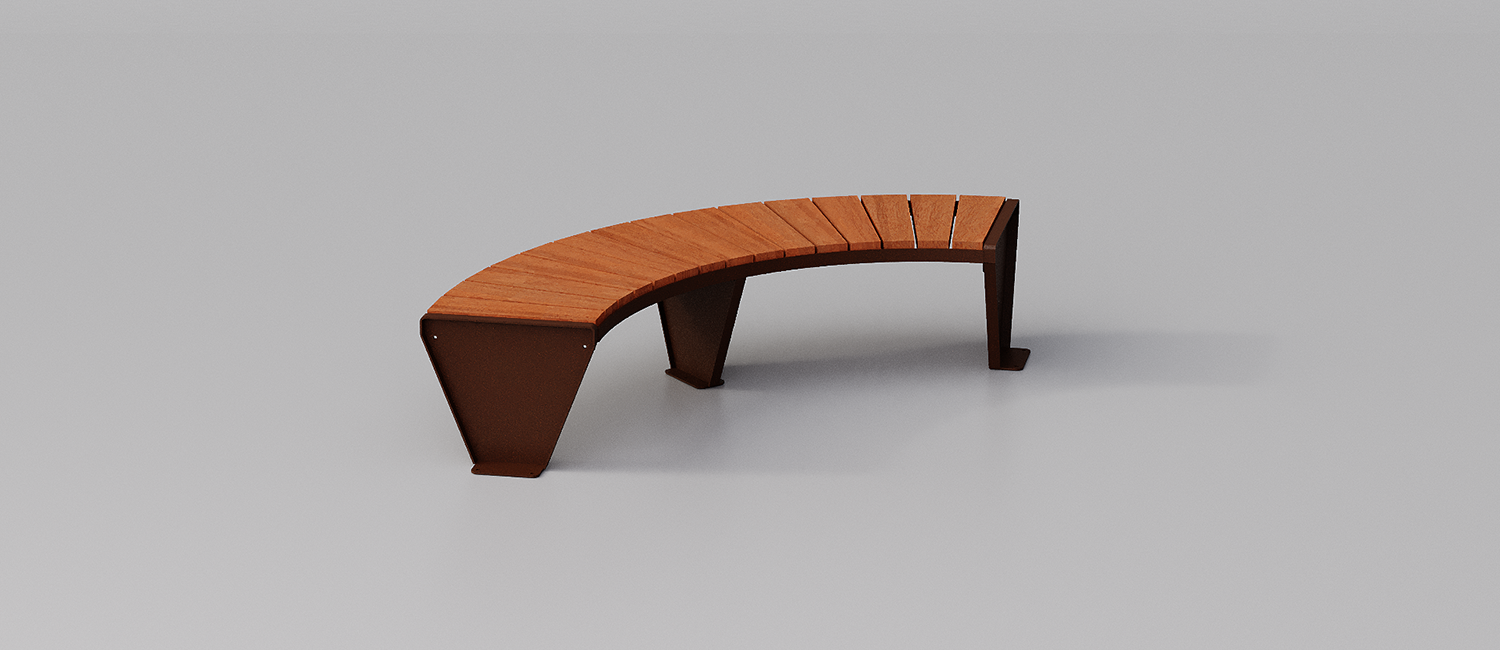 Panca Round con listoni in legno di Okumè vista 2