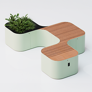 3-module Pinch bench with two seats and planter