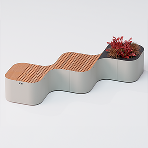 Pinch bench with 3 modules in line with two seats and planter