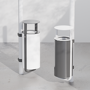 Diapason litter bin pole mounting and lid